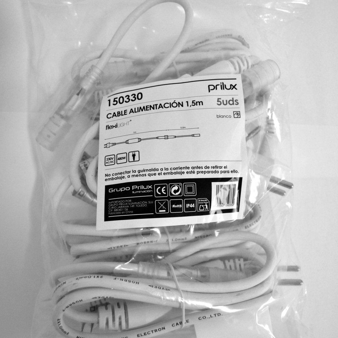 Cable alimentación flexilight led con rectificador blanco, 5 UNIDADES