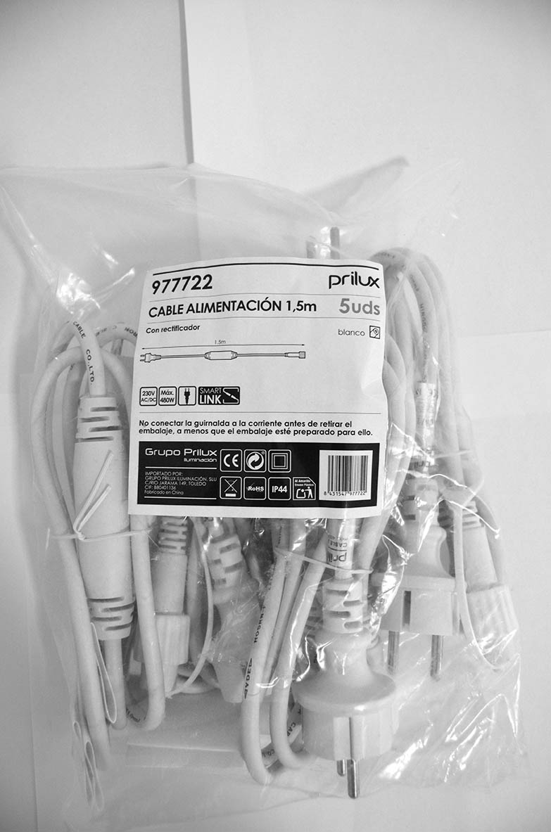 Cable alimentación string plus led con rectificador blanco, 5 UNIDADES [Clase de eficiencia energética A++]